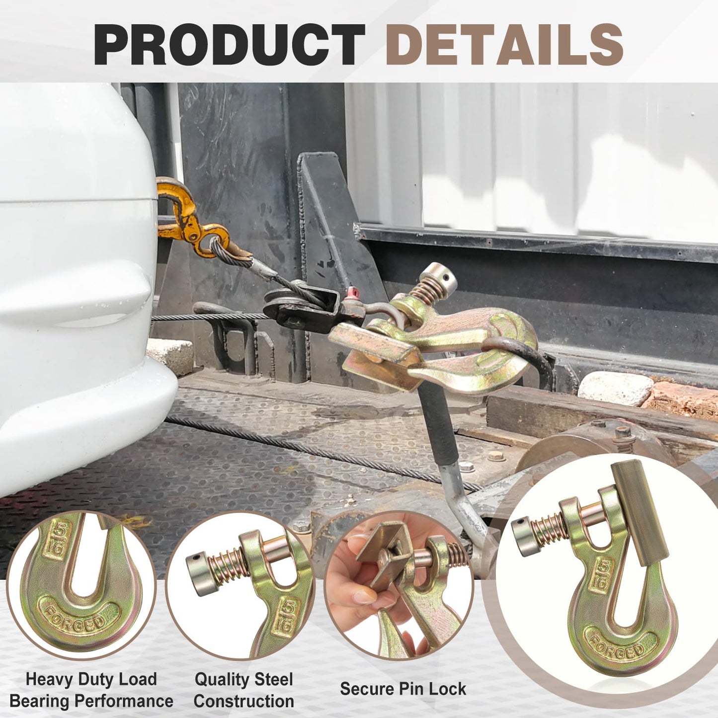 Otoolling 4 Pcs 5/16" Pin Lock Clevis Grab Hook with Latch Slip Hook G70 Steel Forged Safety Latch 4, 700lbs Capacity for Towing Trailer Winch Logging Transport Truck