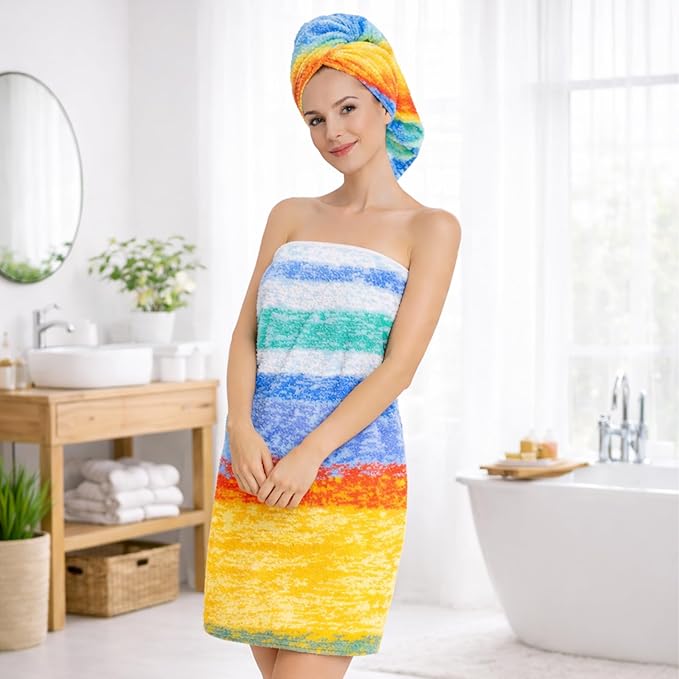 SEMAXE Colorful Bath Towel Set, 100% Cotton Bathroom Towels
