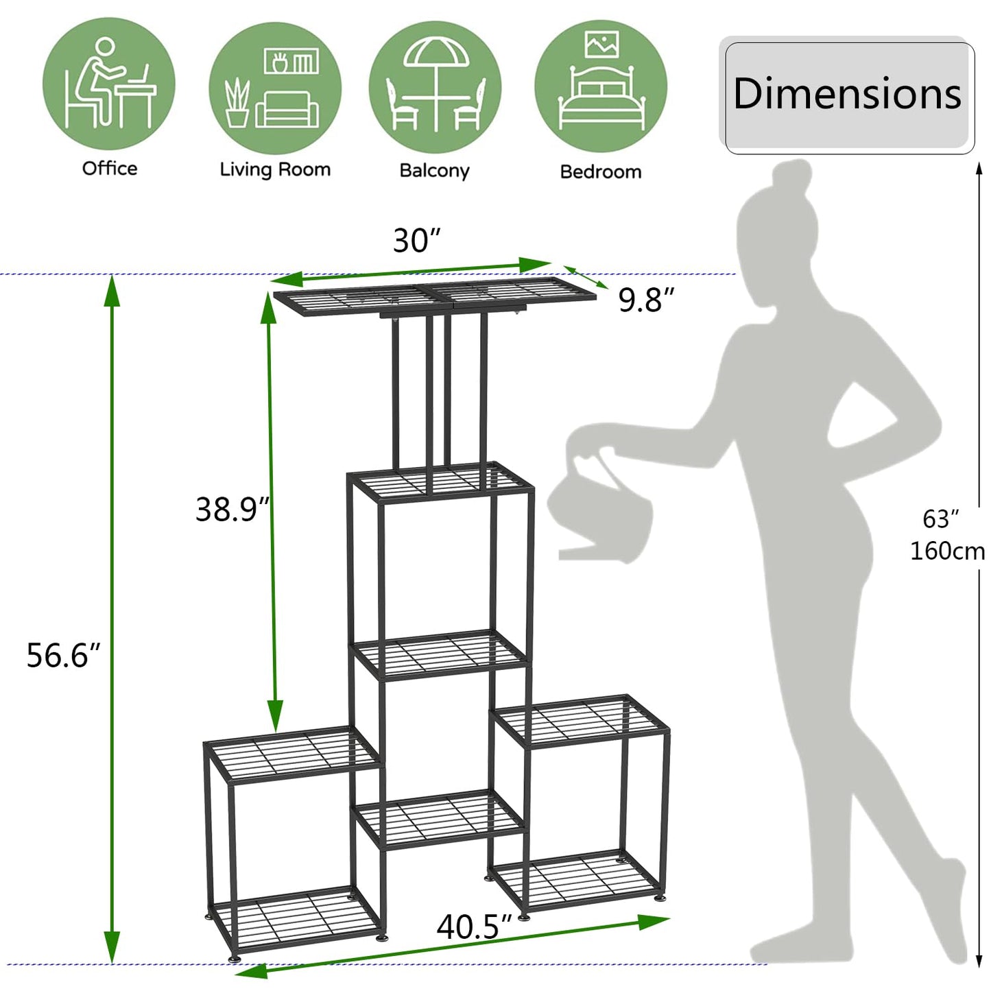 YUJCHMTZN Plant Stand Indoor Outdoor, Metal 6 Tier Tall Hanging Plant Shelf for Multiple Flower Planter Large Heavy Duty Ladder Plant Holder for Garden, Black (y-202)
