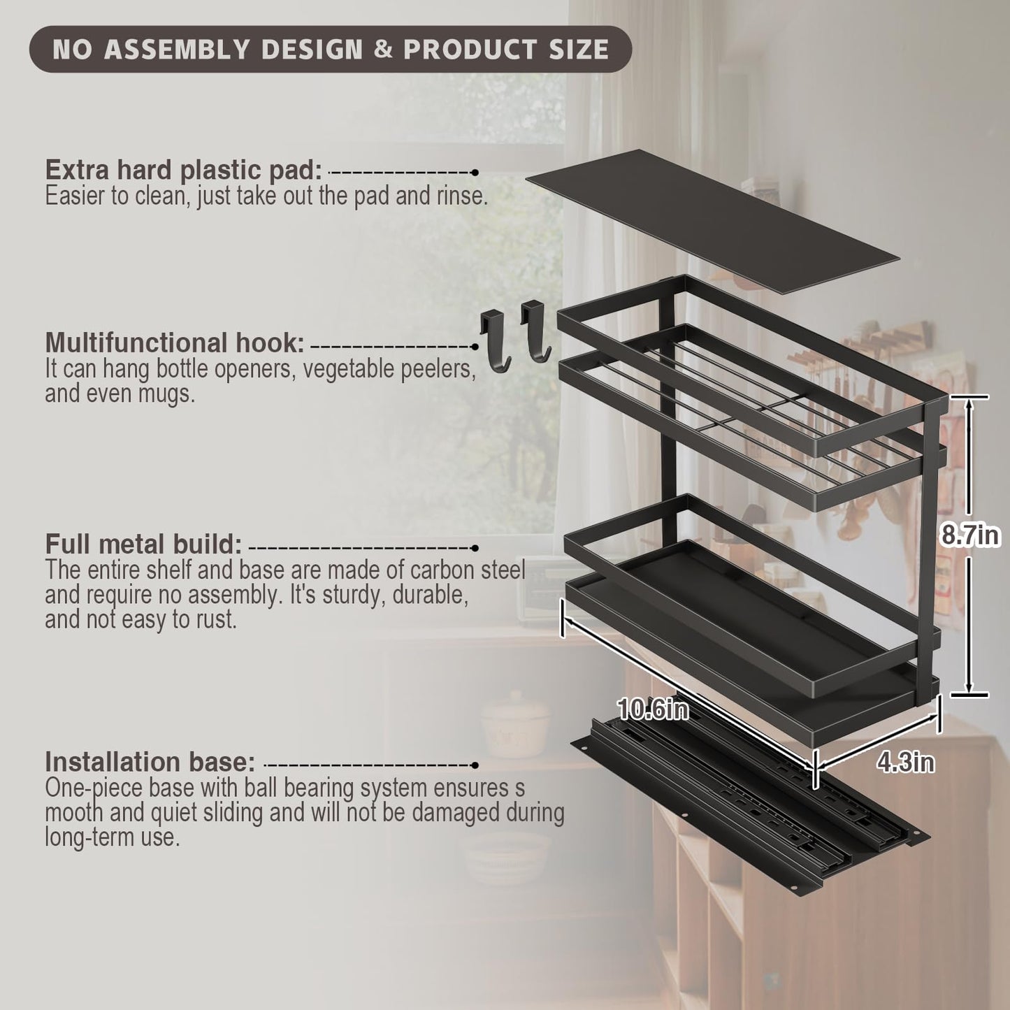 Magheo Pull Out Spice Rack Organizer for Cabinet, 2 Pack Metal Seasoning Organizer Slide Out Spice Storage Shelf No Assembly Vertical Spice Rack Pullout for Kitchen & Bahthroom No Drill(2 Tier,Black)