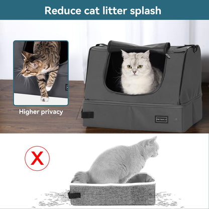 Petsfit Litter Box with Lid, Waterproof Bottom, High Cover Enlosure, Standard Cat Litter Boxes, Leak-Proof, Lightweight Gray, 40cm x 30cm x 12cm