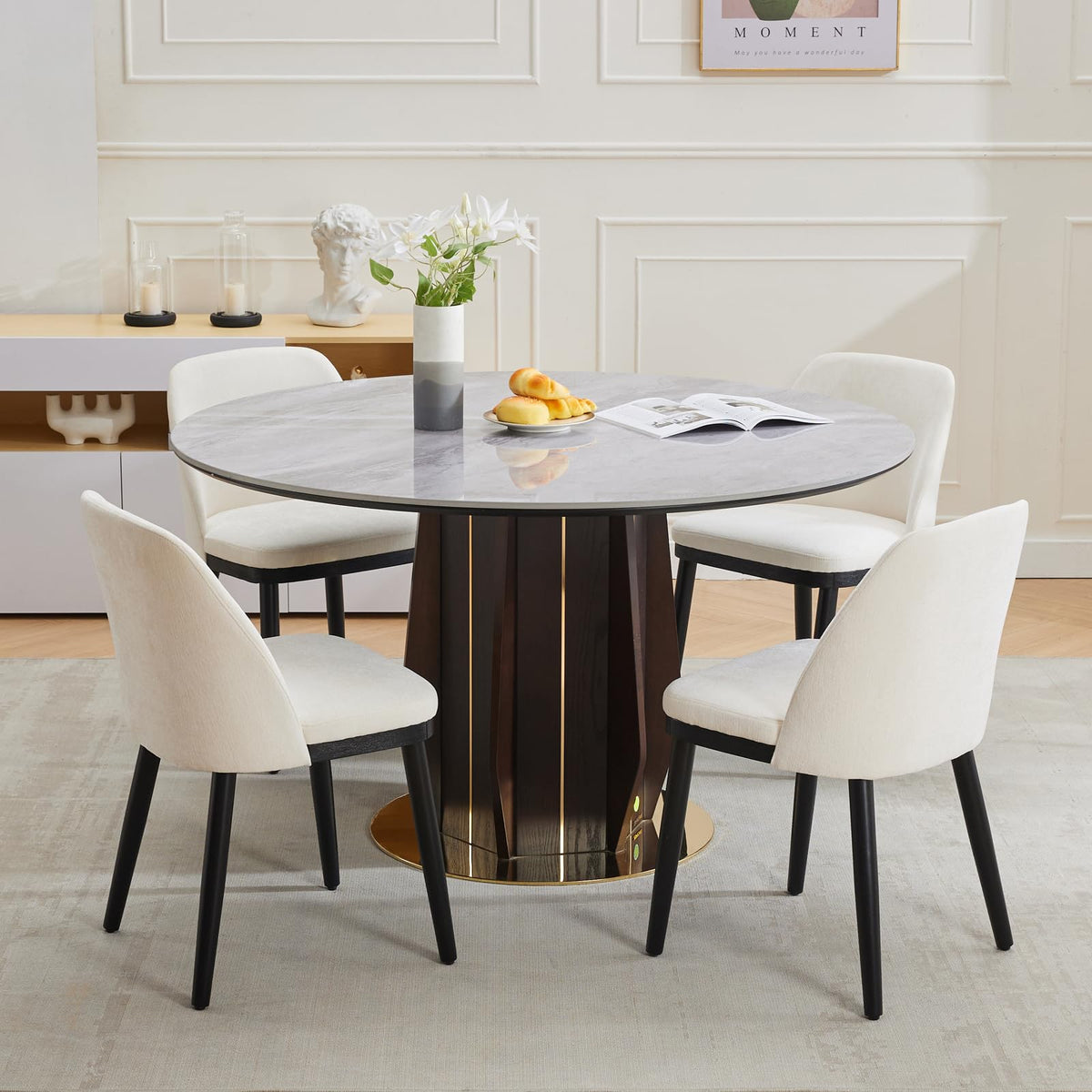 Garvee Upholstered Dining Chairs Set of 4, Modern Fabric Kitchen Chairs with Back and Wood Legs, Dining Room Chairs for Dining Room Restaurant Cafe, Beige