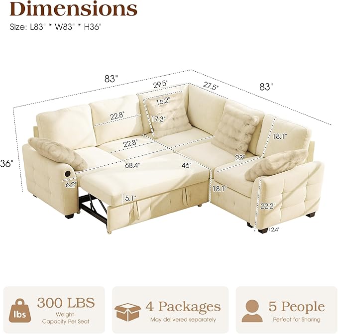Ihanherry L-Shaped Sectional Sofa Bed