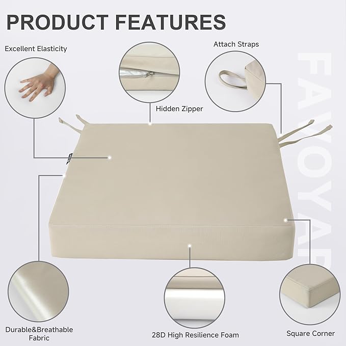 Favoyard Patio Chair Cushions 19 x 19 x 3 Inch Waterproof Outdoor Seat Cushions