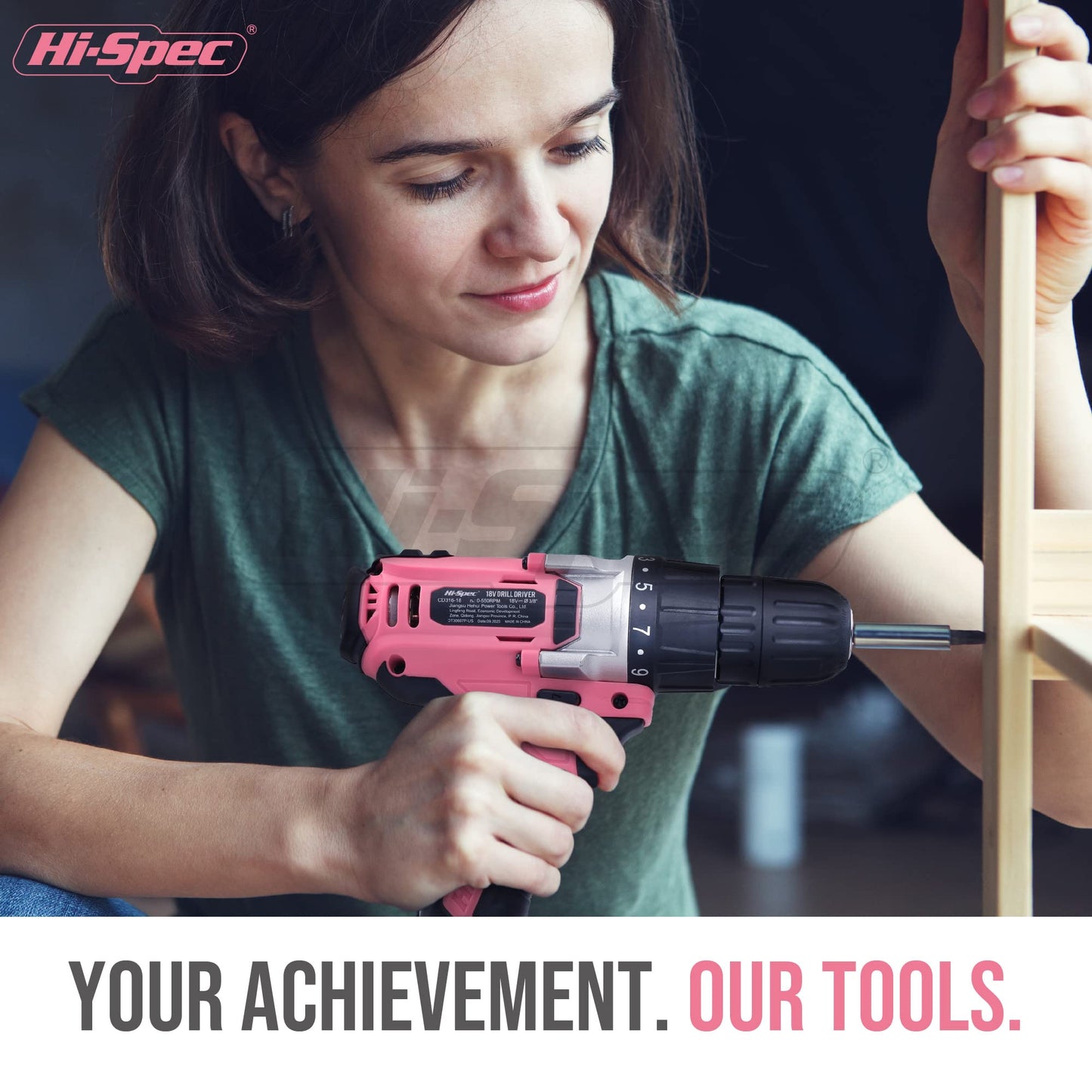 Hi-Spec 58pc 18V Pink Womens Electric Cordless Power Ladies Drill Driver Set with Rechargeable Battery, Power Screwdriver Bits, Wood and Metal Drill Bits. All in a Compact Case
