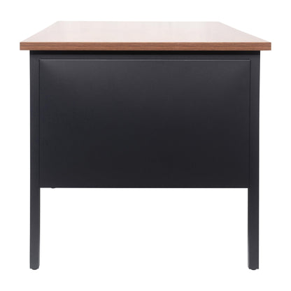 Flash Furniture Cambridge Right Side Single Pedestal Desk with 3 Locking Drawers, Commercial Grade Teacher's or Office Desk, 30x48, Metal Frame, Walnut/Black