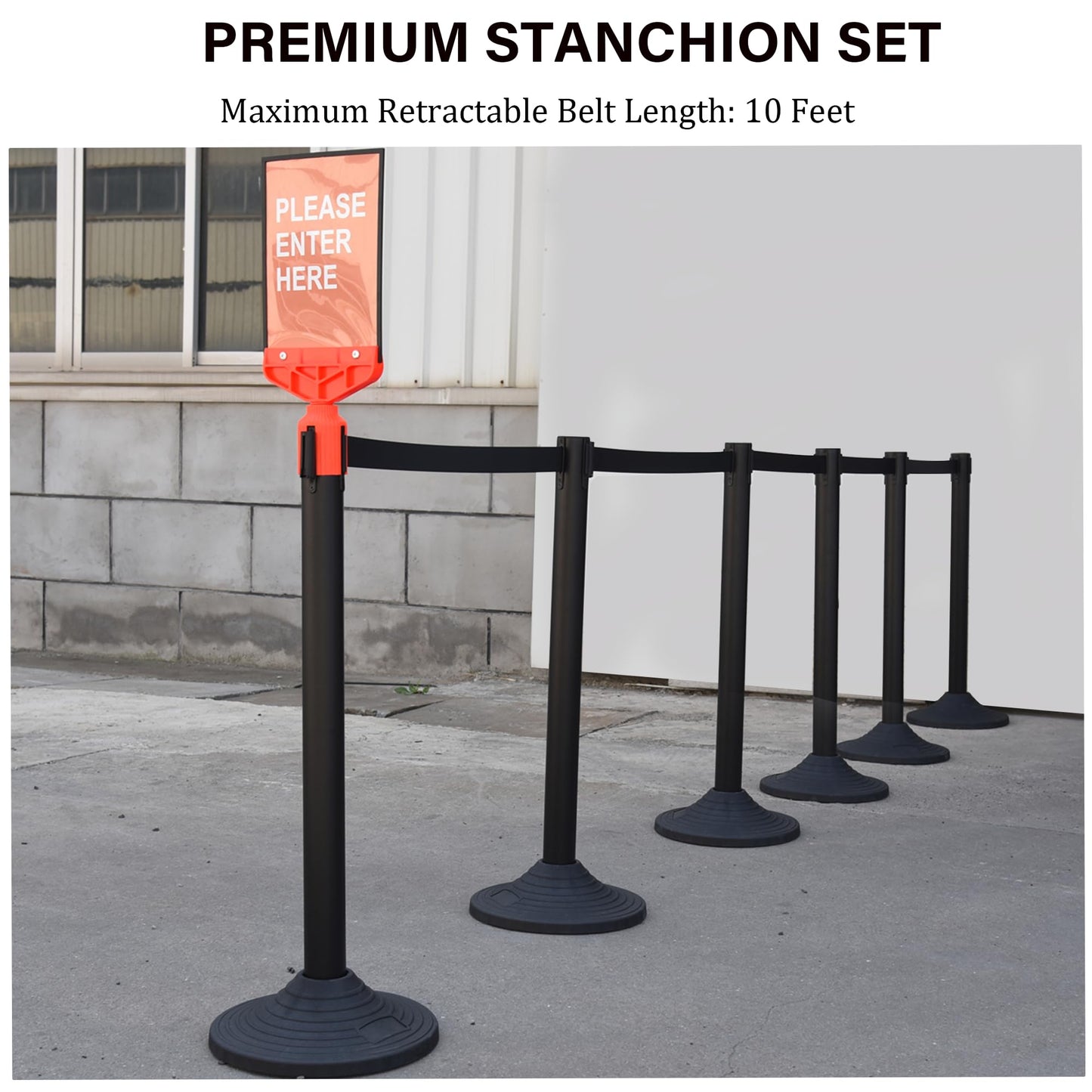 OangeStar 6 Packs Crowd Control Stanchion, Crowd Control Barrier Set w/10ft Black Retractable Belt Rubber Base