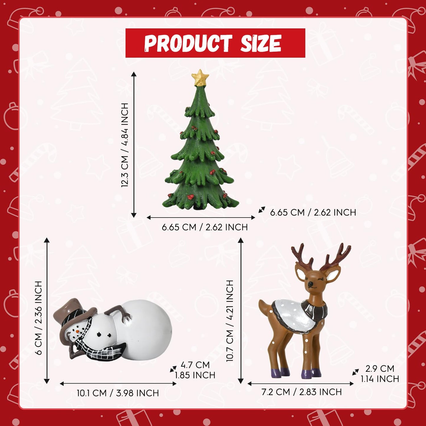 Smile Christmas Indoor Decoration, Set of 3 Small Resin Figurines Snowman Christmas Tree, and Reindeer, Holiday Decor for Mantle Centerpieces and Tabletop