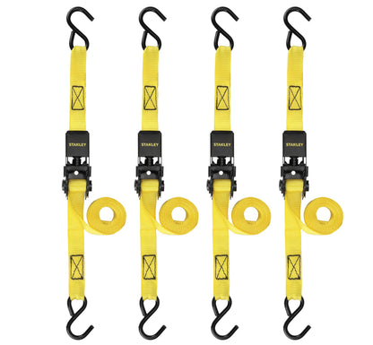 STANLEY S9500 Black/Yellow 1" x 10' Ratchet Straps - Light Cargo (300 lb Working Load / 900 lb Break Strength), 4 Pack