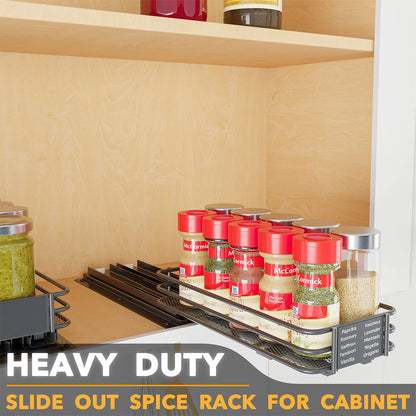 SpaceAid Pull Out Spice Rack Organizer for Cabinet, Heavy Duty Slide Out Seasoning Kitchen Organizer, Cabinet Organizer, with Labels, 4.5" W x10.75 D x8.5 H, 1 Drawer 2-Tier
