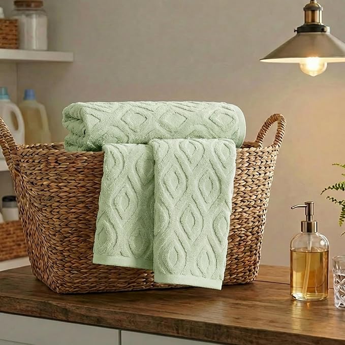 Artoid Mode 1 Pc Light Green 3D Diamond Grid Jacquard Hand Towels