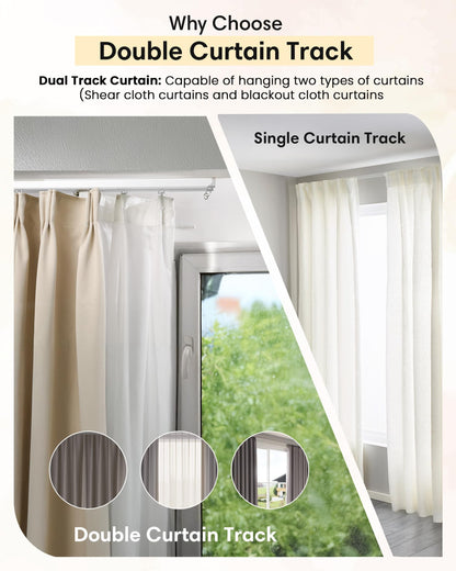 Ezcasch Ceiling Curtain Track Set - Dual Track Ceiling & Wall Mount 10ft-12ft, Heavy-Duty Double Track Rails with Silent Slides, Room Divider Double Track System, Includes Hooks/Clips/Brackets, White