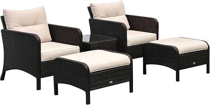 Outsunny 5 Pieces Rattan Wicker Lounge Chair Outdoor Patio Conversation Set