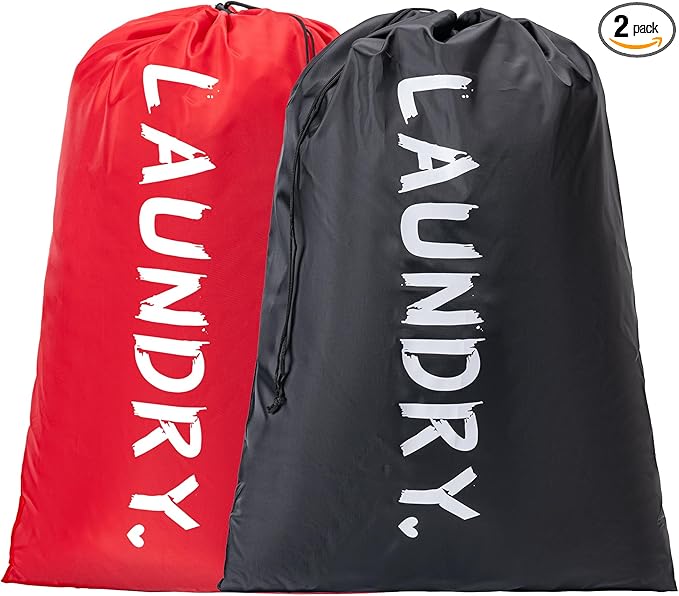 2 Pack XL Travel Laundry Bag, Machine Washable Dirty Clothes Organizer