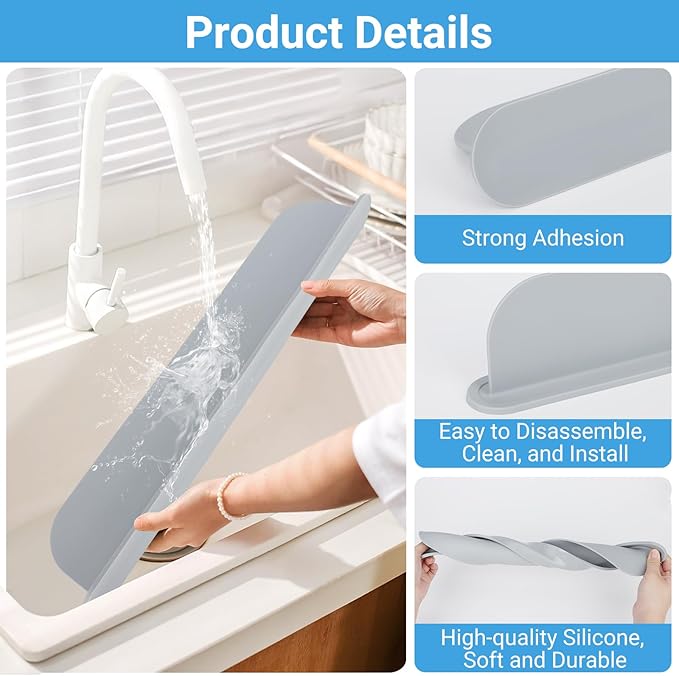 19.29 inch Kitchen Sink Splash Guard, Silicone Sink Baffle Splash Guard