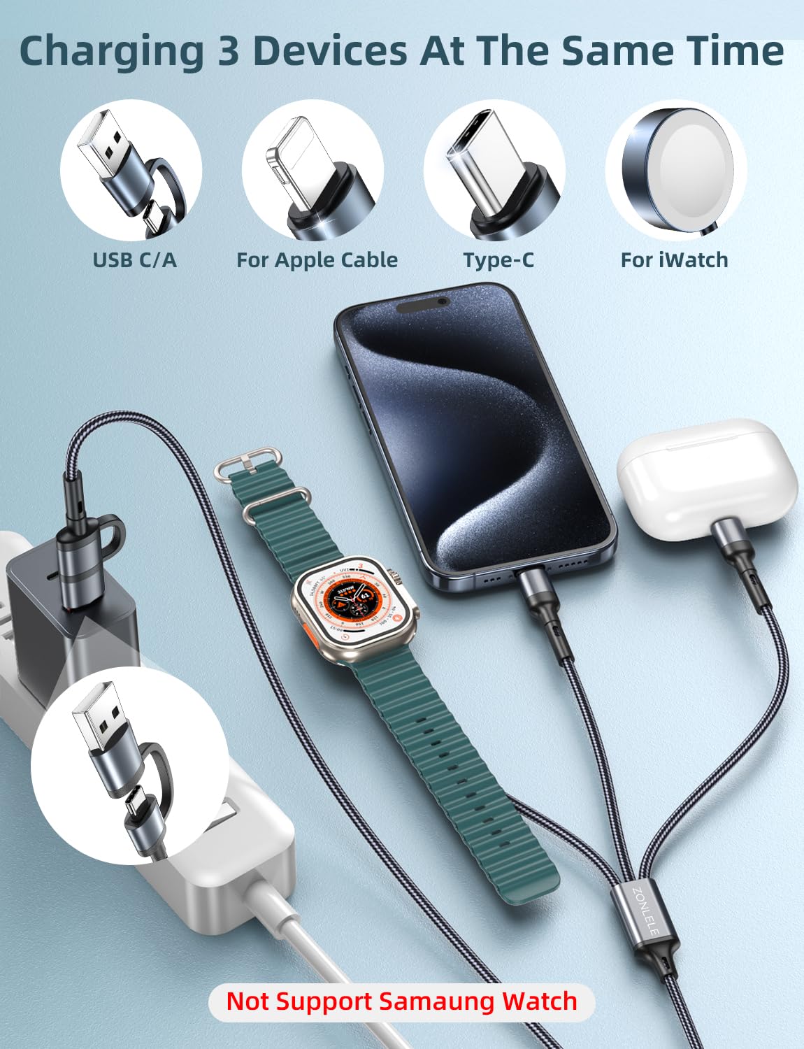 Upgraded Travel Essentials for Apple Watch Charger 3 in 2 Multi Charging Cable for iPhone 17 iWatch Charger USB C Cord, Car RV Camping Essentials Compatible with iWatch Ultra/SE/11 & iPhone 16/15-12