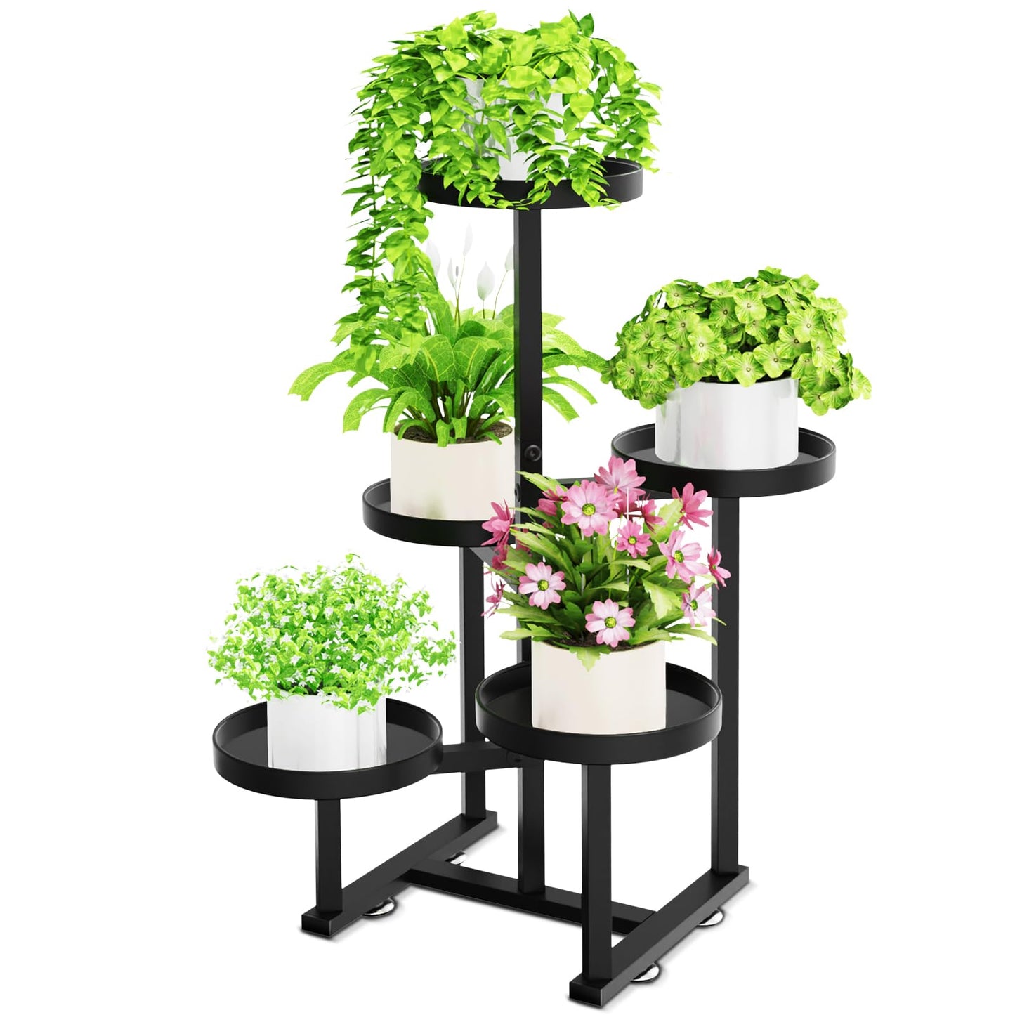 jsyonii 5 Tier Metal Plant Stand Indoor, Tiered Corner Plant Holders for Multiple Plants, 27 Inch Tall Flower Pot Holde Display Stand for Patio Garden Living Room Balcony Bedroom, Black