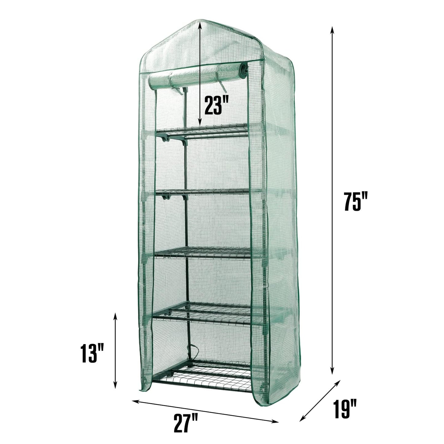 Worth Garden 5 Tier Mini Greenhouse - 75'' H x 27'' L x 19'' W - Sturdy Portable Gardening Shelves with Durable PE Cover w/ Roll-Up Zipper Door- Small Green House Indoor & Outdoor for Plants Flowers