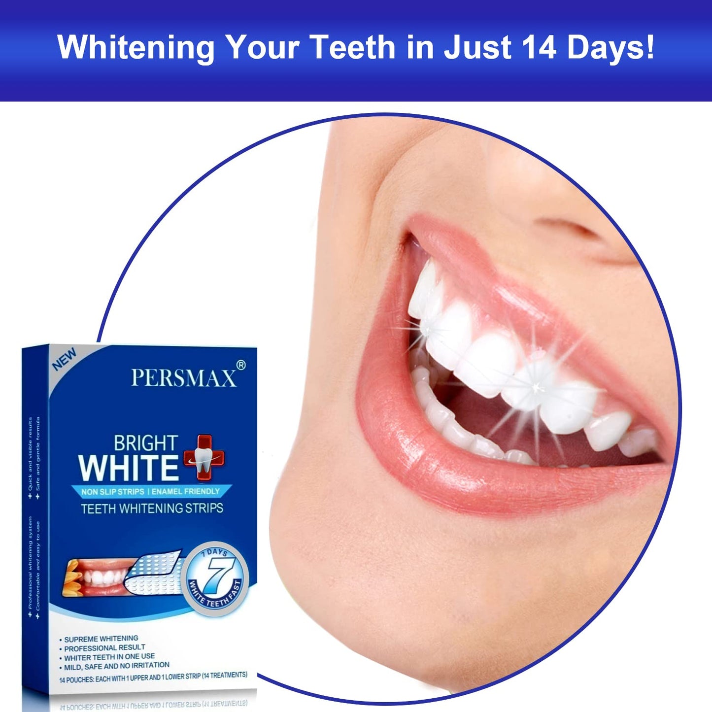 PERSMAX Teeth Whitening Strips for Teeth Sensitive, Non-Slip Enamel-Safe Strips, Professional and Safe Teeth whitening Strips, for Smoking/Coffee/Soda/Wine Stain, 28 Strips 14 Treatments (Mint)
