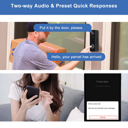 Doorbell Camera Wireless, Head-to-Toe Video, 2K HD Live View, Two-Way Talk,Smart Video Doorbell with Chime,no Subscription,Battery Powered,Motion Detection &Alerts,Works with Alexa &Google(2.4G WiFi)