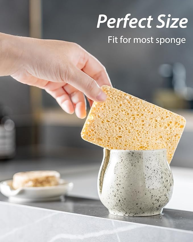 Sponge Holder for Kitchen Sink, Ceramic Dish Sponge Dish Rack Scrubby Caddy