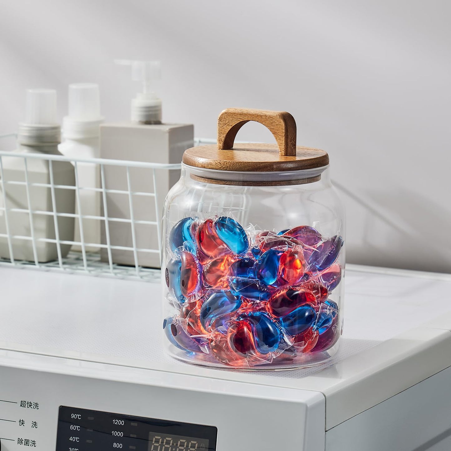 Sweejar Glass Jars for Laundry Room Organization, Half-Gallon Laundry Pods Container, Glass Food Storage Jars with Airtight Lid, 1 Pack, Hand Lid