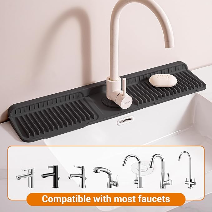 Faucet Mat for Kitchen Sink, Snap-On Design & 7°slope Fast Drain, Folding Sink
