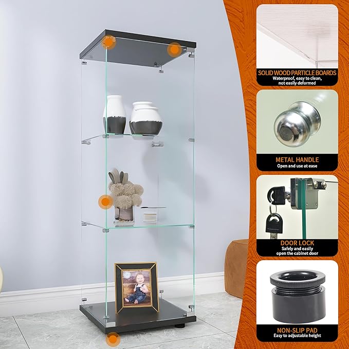 Beauty4U One-Door Glass Display Cabinet, Collection Display, Quick Installation