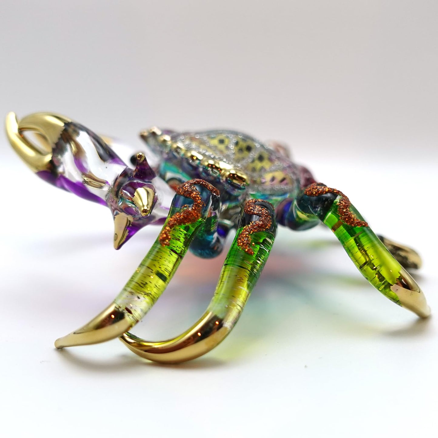 Sansukjai Big Crab Figurines Animals Hand Painted Blown Glass Art W22k Gold Trim Collectible Gift Decorate 5"