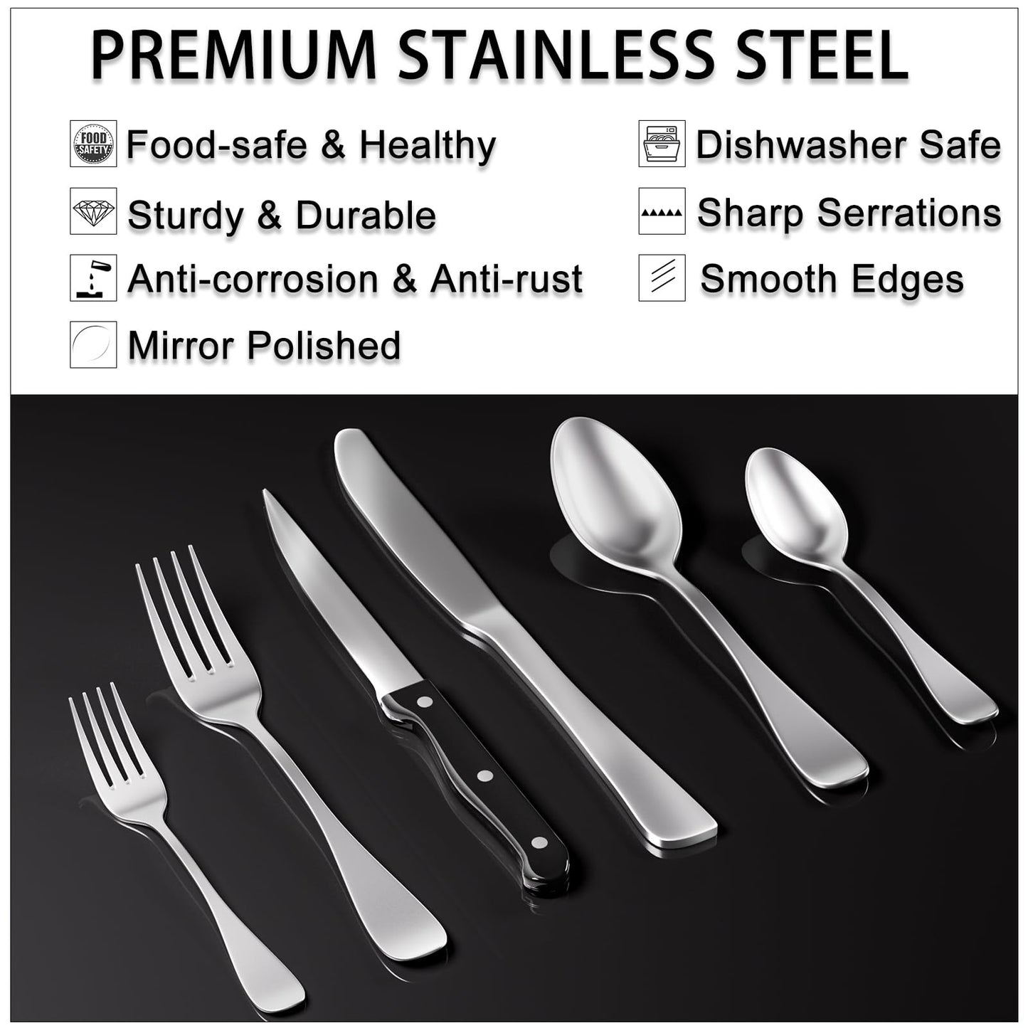 49-Piece Stainless Steel Silverware Set with Cutlery Organizer, Service for 8 with Steak Knives and Kitchen Utensils