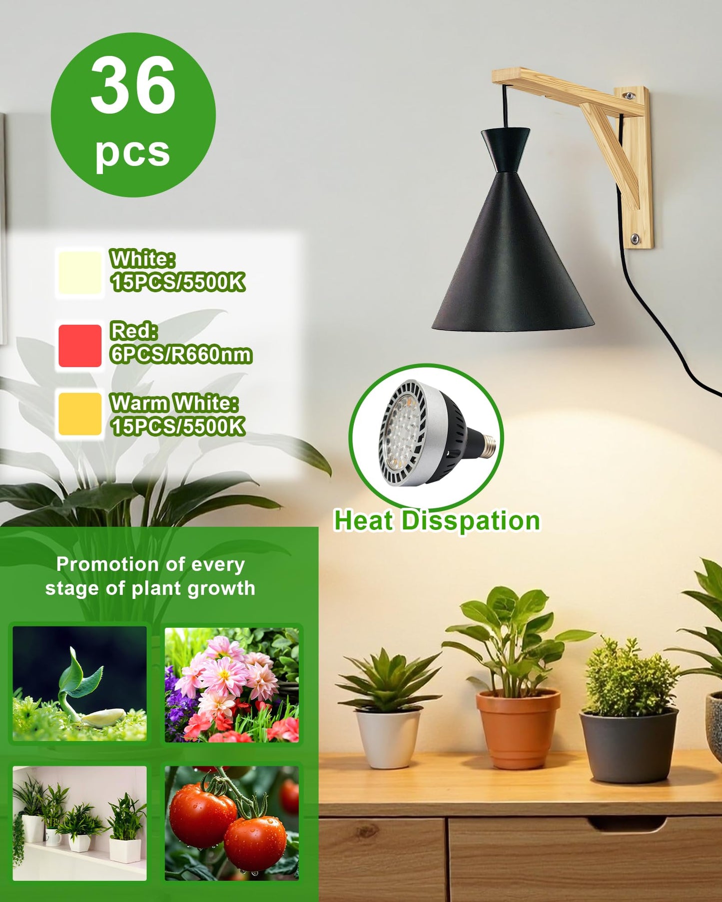 Arikashi Hanging Grow Light, LED Growing Light Full Spectrum for Indoor Plants，4/8/12H Timer, Height Adjustable Grow Lamp for Large Plants