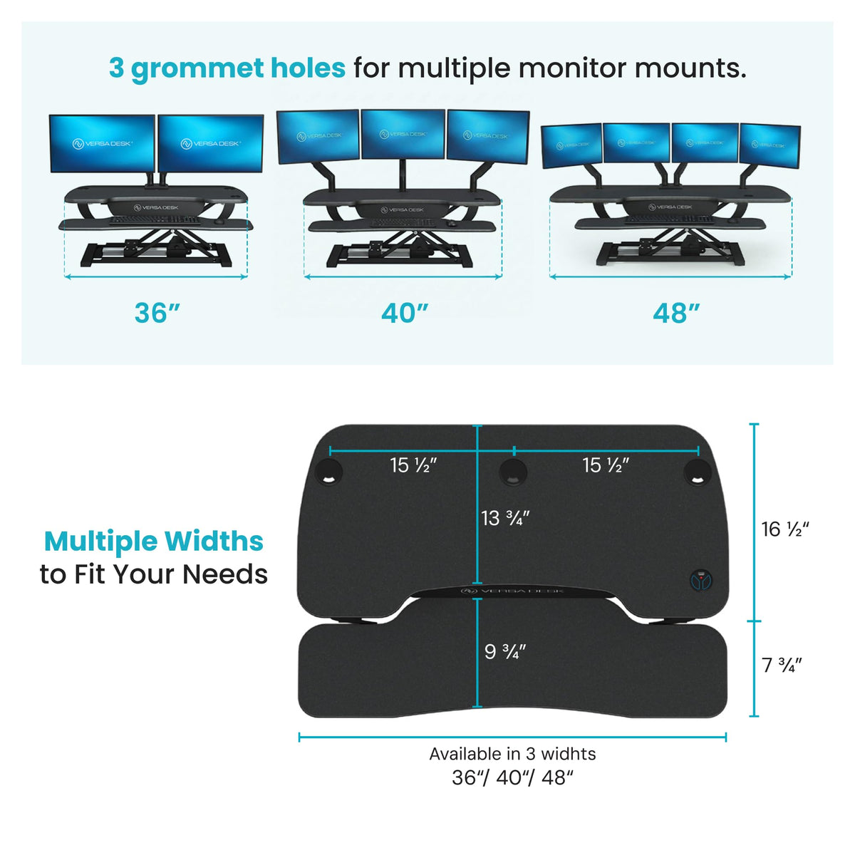 VERSADESK PowerPro 40 Inch Electric Standing Desk Converter – Push-Button Height Adjustable Sit to Stand Desk Riser for Triple Monitors & Laptop – Motorized Desktop Workstation with Wide Keyboard Tray