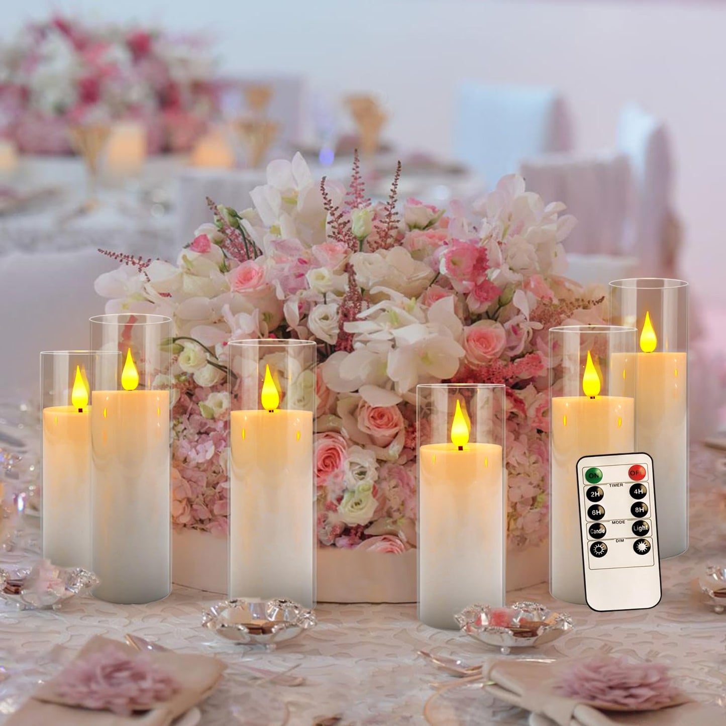 Flickering Flameless LED Candles, 24 Pcs Battery Operated Acrylic LED Pillar Candles with 4 Remote Controls & Timer Function - Safe for Home, Wedding, Outdoor Decor, Halloween, Christmas Party.