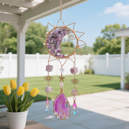 Amethyst Crystal Suncatchers for Windows Hanging Decor Rainbow Sun Catcher for Car Light Catcher Window Wall Garden Outdoor Decoration(Purple)
