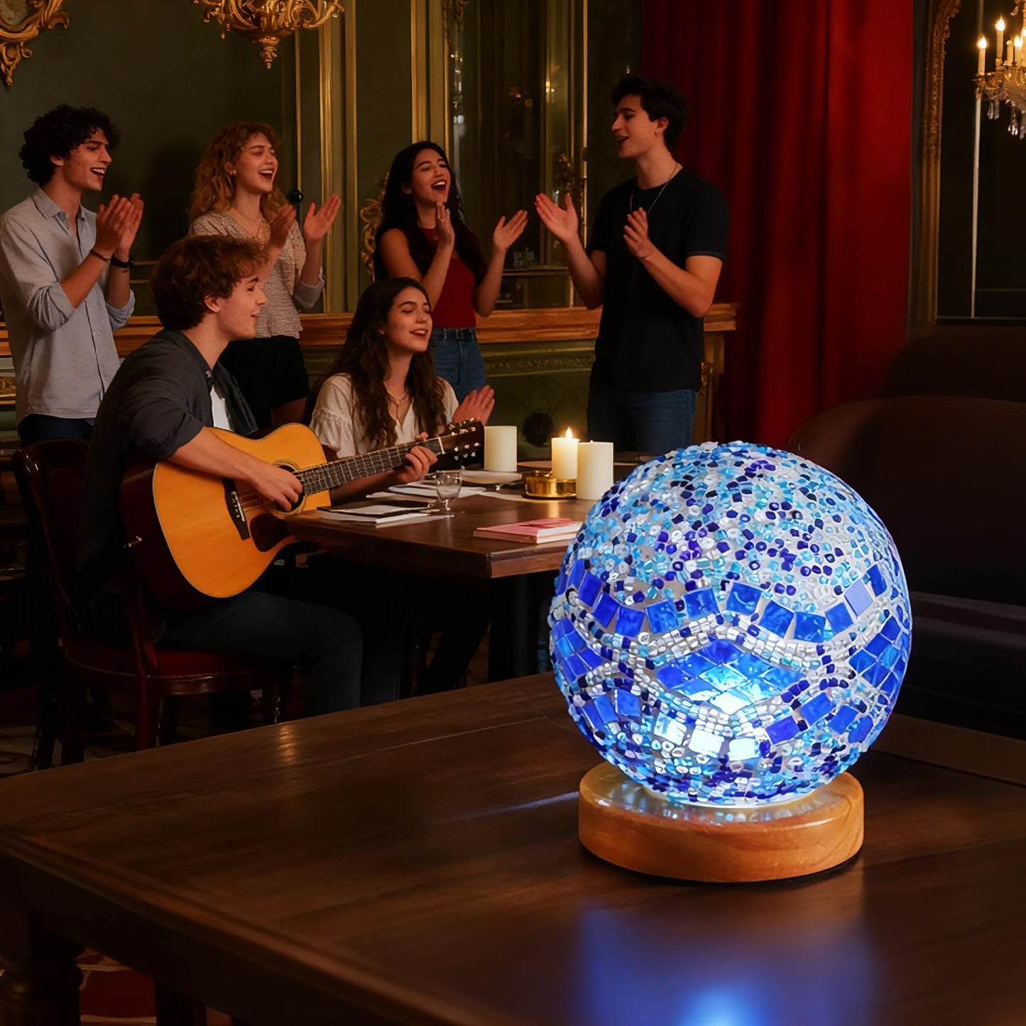 wpdash Mosaic Table Lamp Stained Glass Light USB Power Dimmable Geometric Pattern Ambient Lamp for Restaurant Atmosphere Lighting Hotel and Club Decoration(Baroque B - Blue, Baroque)