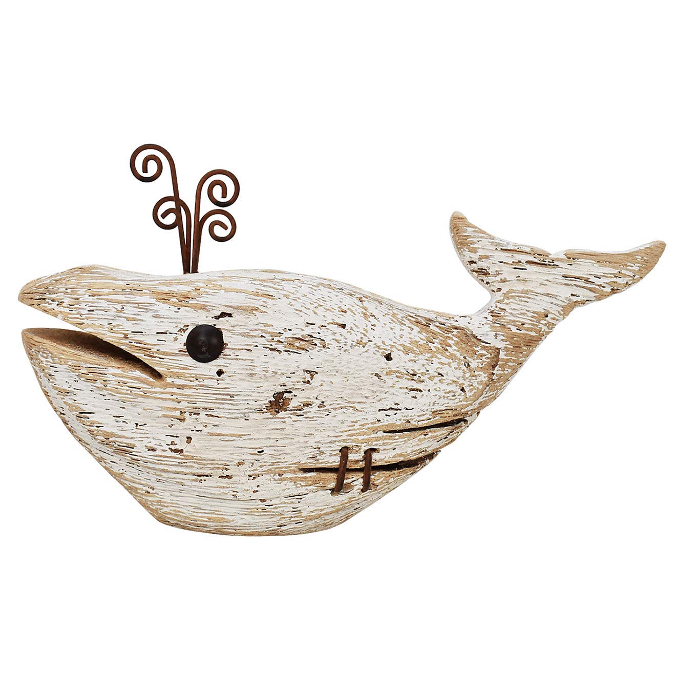 E-view Wood Whale Statue Wooden Nautical Decor for Home - Antique Fish Figures Decoration Animal Statues Beach Themed Wall Art (Whale Figurine)