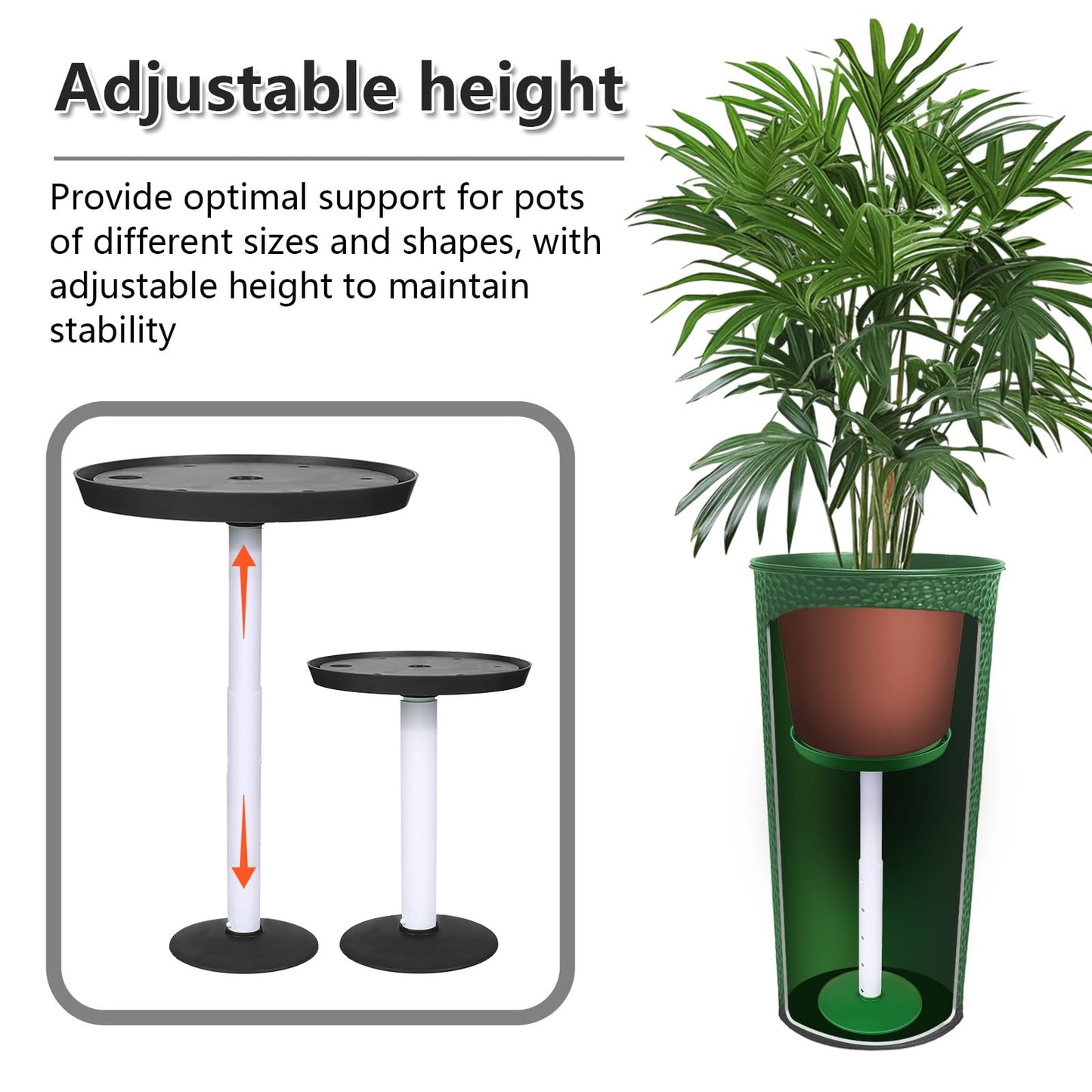 pocezo Adjustable Height Planter Inserts for Large Pots, Portable Planter Filler Plant with 11-17" Rise , 6" Base, 8" or 10" Top (Black, shorts)