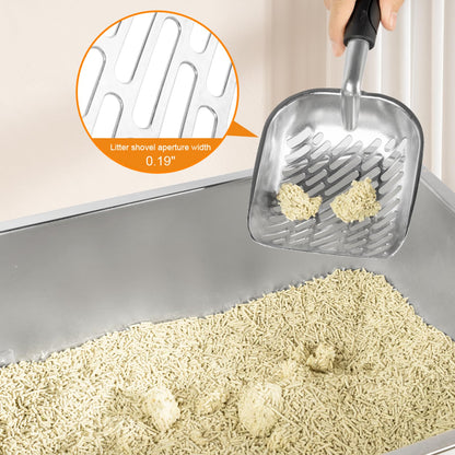 2 Set Stainless Steel Litter Box - 17.7"x13.8"x5.9", High-Sided Shield, Scoops, Mats for Multiple Cats, Easy to Clean