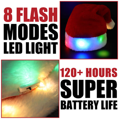 tgosomt Santa Hat, Light up Christmas Hats, Santa Hat with LED Lights for Adults & kids Christmas Gifts