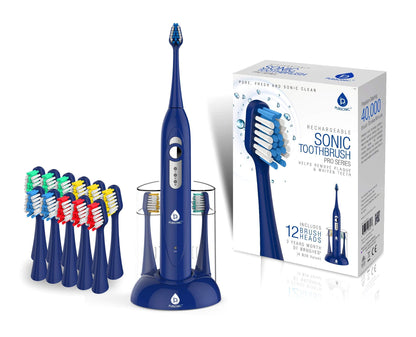 Pursonic S430 SmartSeries Electronic Power Rechargeable Sonic Toothbrush, 12 Brush Heads Included, Red