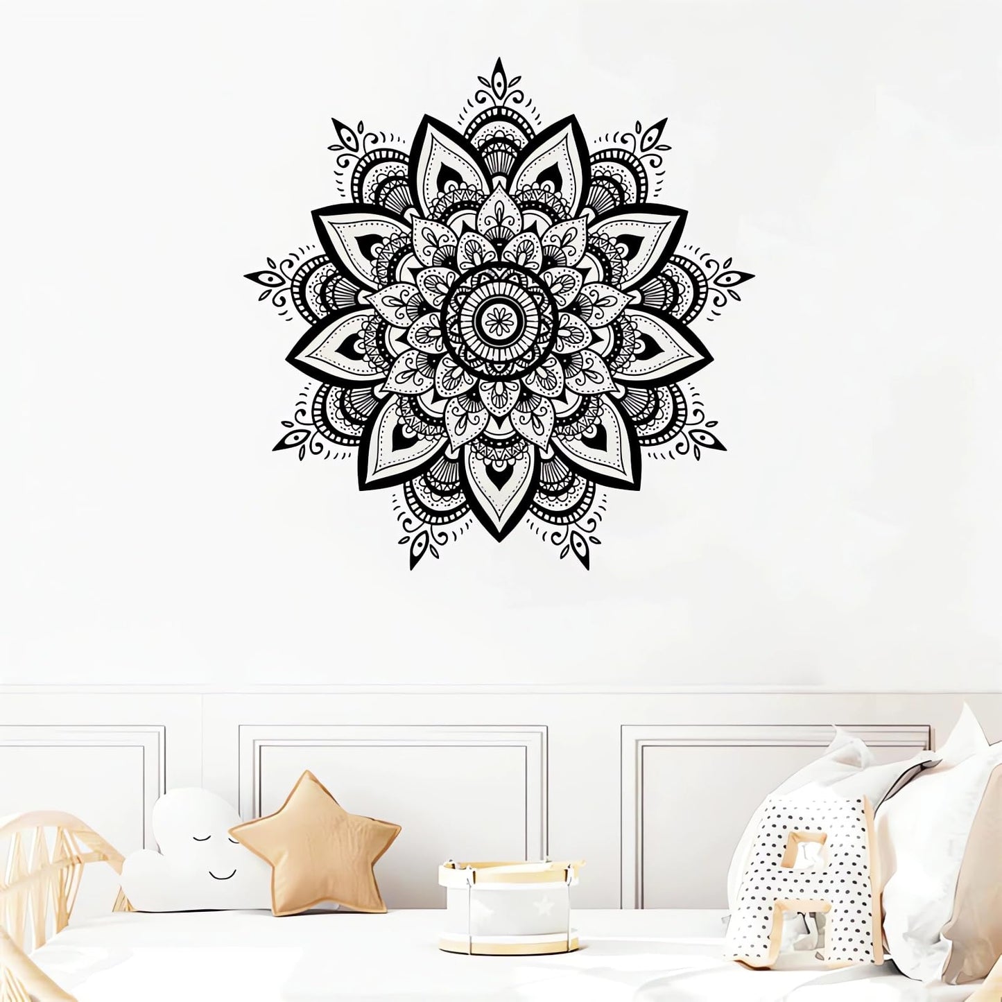 Black Mandala Wall Stickers, Boho Mandala Indian Namaste Flower Wall Decals Datura Stramonium Removable Vinyl Peel and Stick Living Room Bedroom Sofa TV Background Art Home Decor