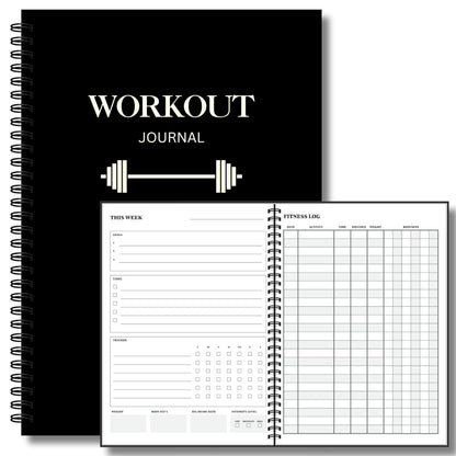 Workout Journal for Men – Fitness Journal & Workout Logbook, Gym Fitness Planner Journal with 52 Weeks of Tracking - Exercise Book for Weight Loss & Training – 8.2 x 6 inches – Spiral Hard-Cover - Black
