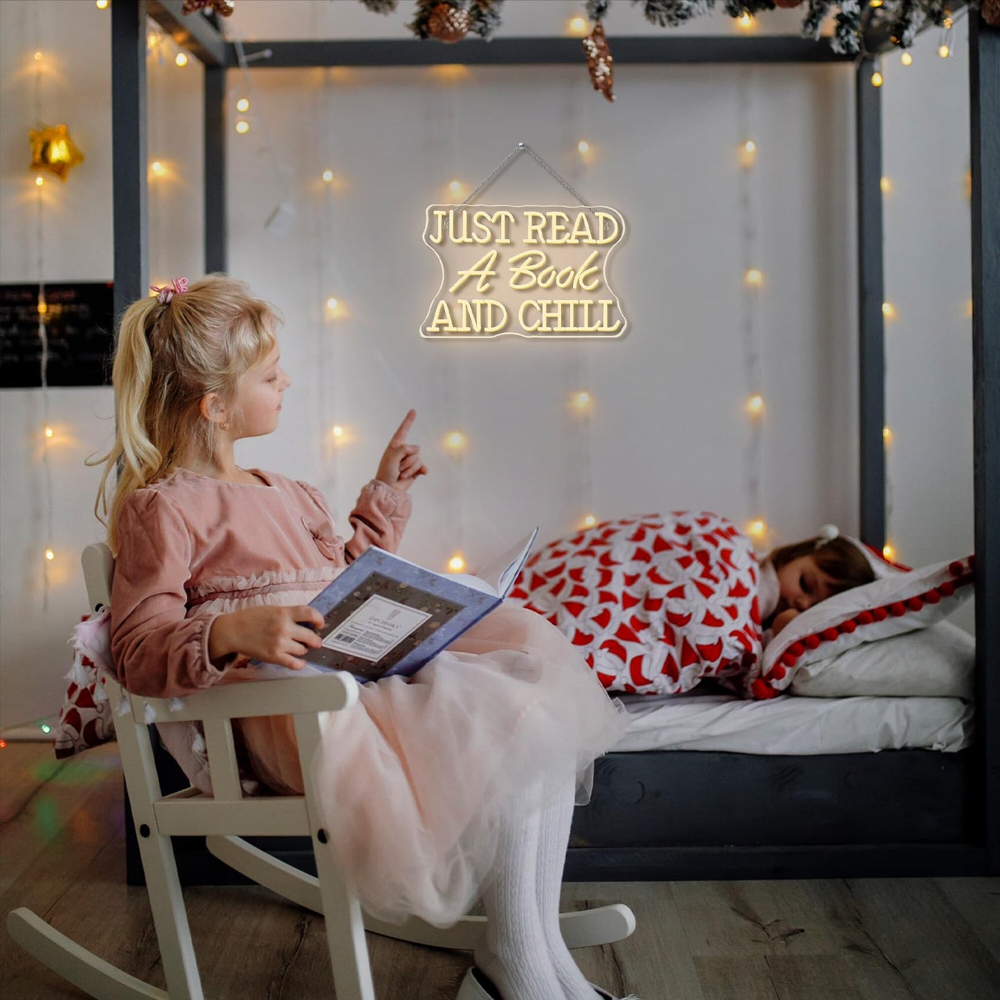 VVYXX Just Read a Book and Chill White LED Neon Lights Wall Decor LED Sign with Dimmable Switch Neon Light Up Sign for Classroom Bookstore Library Study Room Reading Party