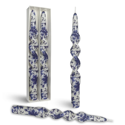 Blue and White Porcelain Taper Candle Handmade Unscented Candlesticks 5 Inch Short Printed Candle Smokelss Candle Sticks for Decor & Gifts Set of 4