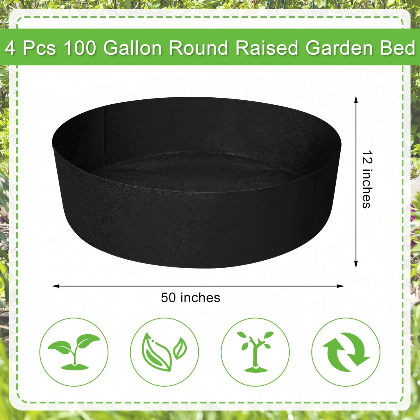 Zhehao 4 Pcs 100 Gallon Fabric Raised Planting Bed Round Garden Grow Bags Heavy Duty Breathable Fabric Raised Planter Container for Gardening Vegetables Herbs and Plants Outdoor