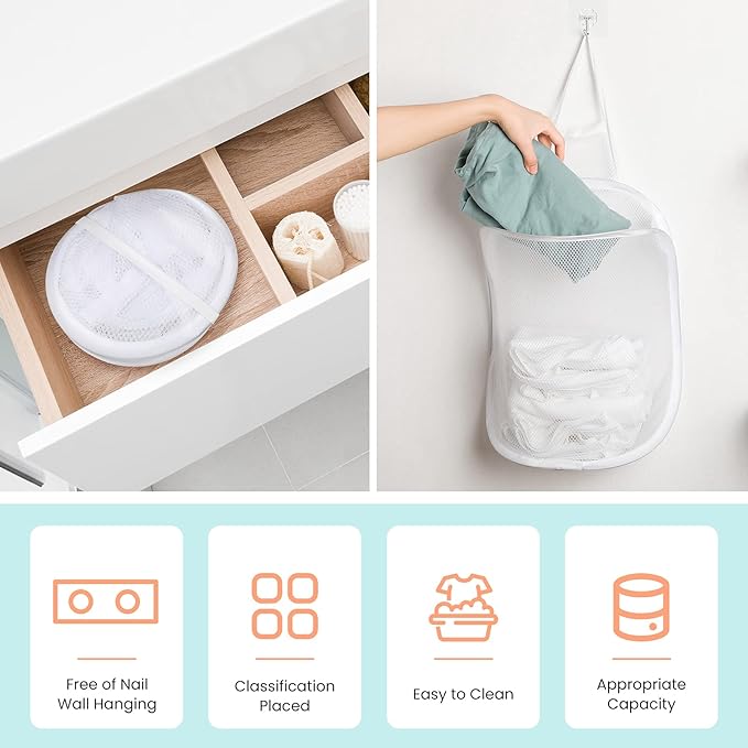 3 Pieces Hanging Laundry Hamper Laundry Bag to Hang Foldable Mesh Hamper Dirty