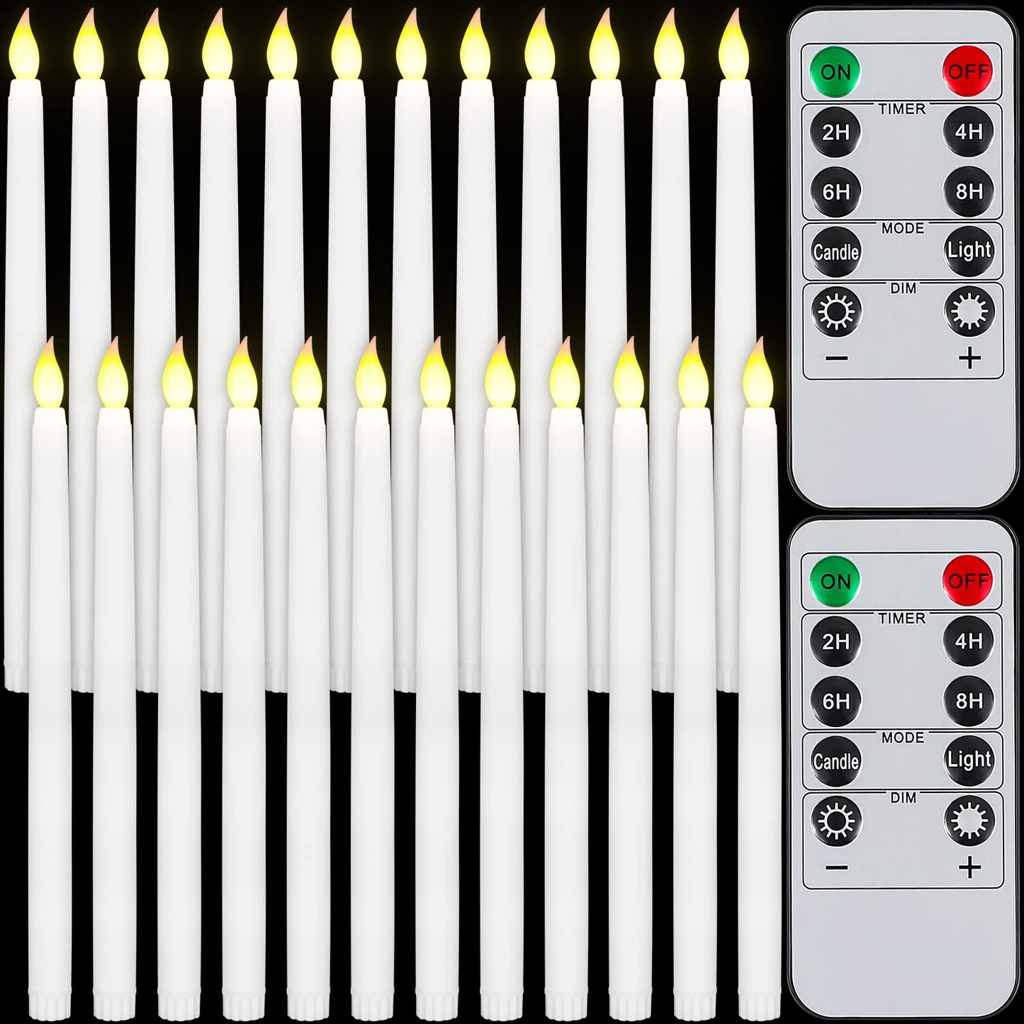 Tuanse 24 Pack Flameless Taper Candles with Remote & Timer, 11" Flickering 3D LED Battery Operated Window Candlesticks, Dimmable for Wedding Table Centerpieces Home Valentine’s Decor(White)