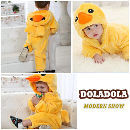 Doladola Unisex Baby Toddlers Romper Jumpsuit Hooded Cartoon Sleepsuits Infant Outfit (18-24 Months, Yellow Duck)
