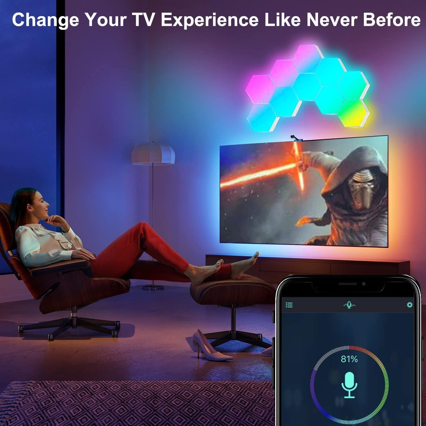 LED Hexagon Lights for Gaming Setup, Smart Home Gaming Wall Lights Work with Alexa Google Assistant, Voice, App & Remote Control, RGB-IC LED Light Panels Music Sync for Game Room Bedroom, 10 Pack