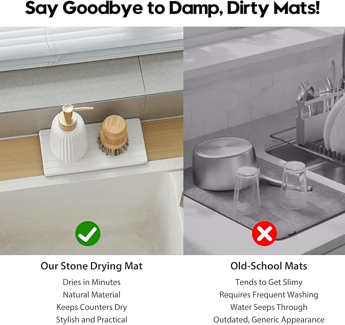 Diatomaceous Earth Sink Organizer Tray Set, Faucet Splash Guard